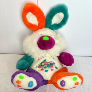 VTG Jelly Bean Easter Bunny Rabbit 90s Embroidered Candy 14”Vibrant Colors Retro